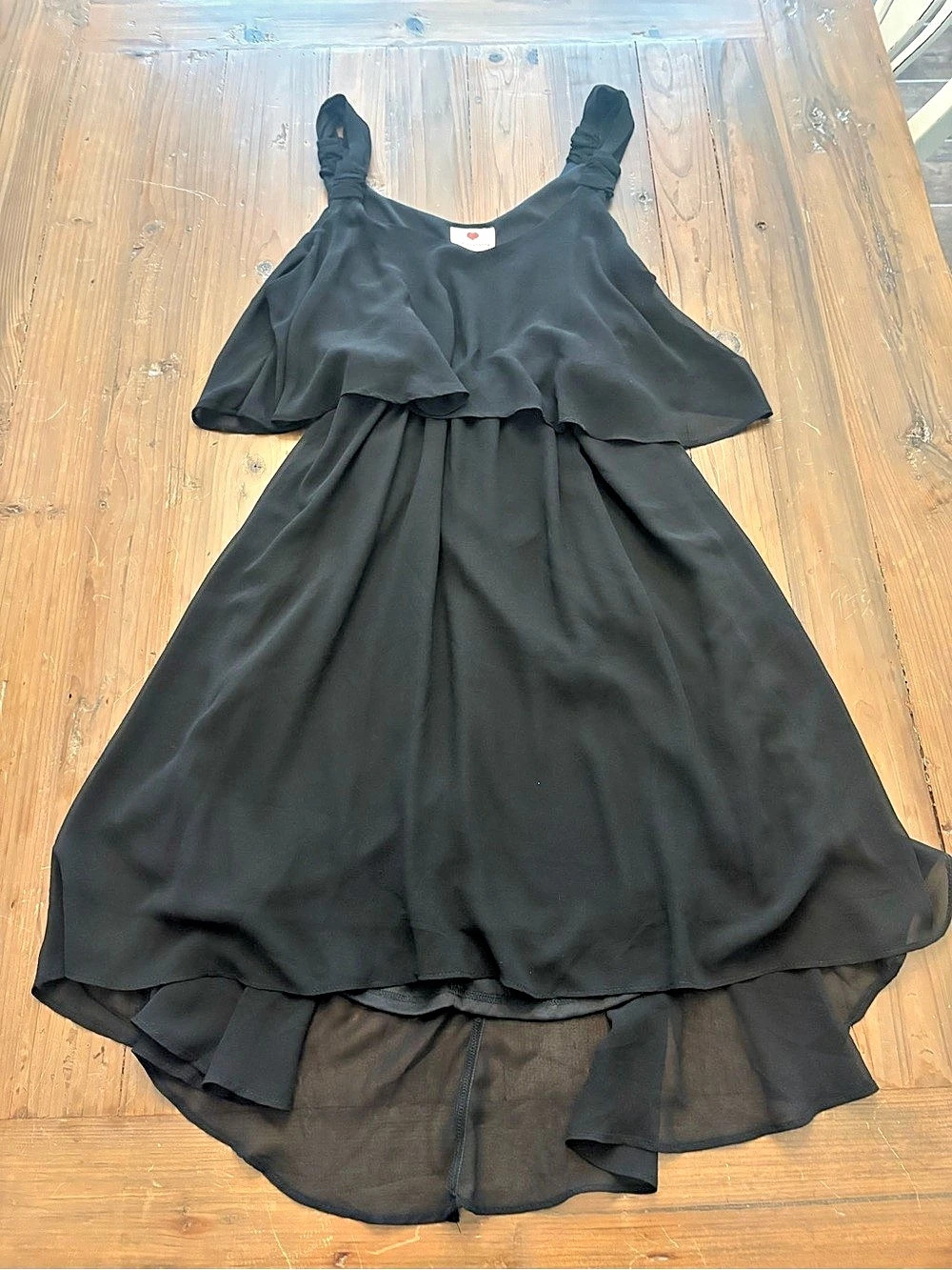 One Clothing Black Chiffon High-Low Ruffle Cocktail Dress - Size Large